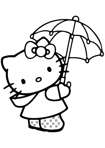 Lovely Hello Kitty Under The Umbrella Coloring Page